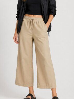 Athleta Midday Crop Poplin Wide Leg Pants Khaki XL